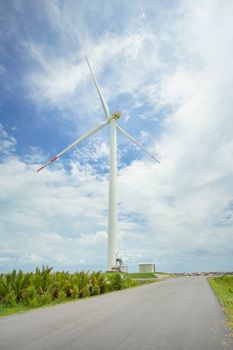 Wind Turbine close to seaside in Pak Phanang, Nakhon Si Thammarat, Thailand.