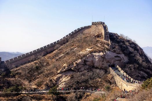 Tourists visiting the Great Wall of China near Beijing.