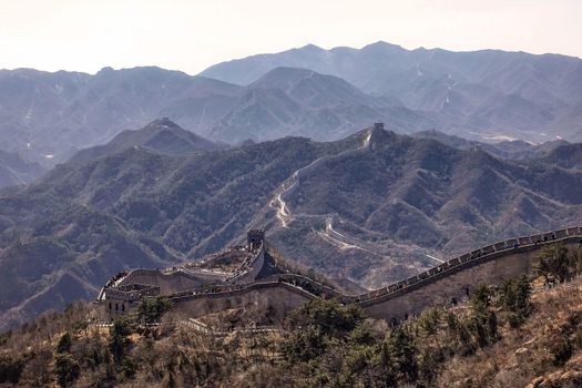 Tourists visiting the Great Wall of China near Beijing.
