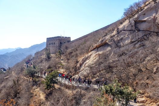 Tourists visiting the Great Wall of China near Beijing.