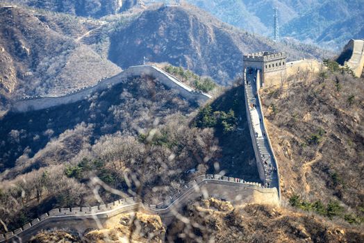 Tourists visiting the Great Wall of China near Beijing.