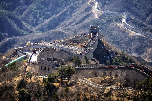 Tourists visiting the Great Wall of China near Beijing.