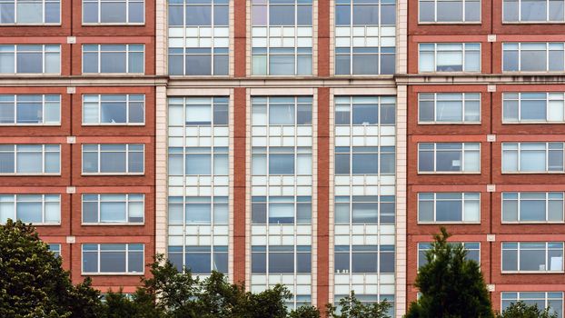 Building facade with windows, texture, architecture