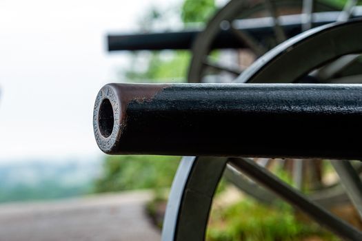 A close-up of a civil war cannon on the Gettysburg battlefield. Selective focus.