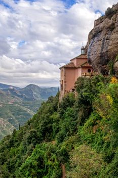 View of the Monastery to Santa Cova. Montserrat. Spain.