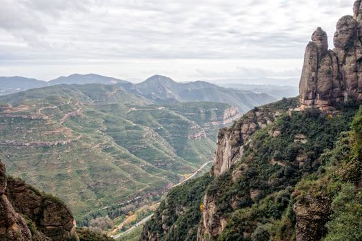 Mountain landscape at the Santa Maria de Montserrat monastery. Spain.