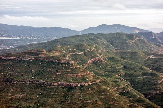 Mountain landscape at the Santa Maria de Montserrat monastery. Spain.