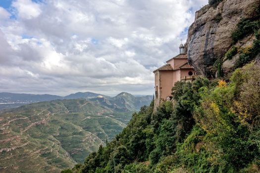 View of the Monastery to Santa Cova. Montserrat. Spain.