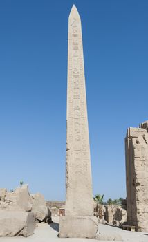 Large ancient obelisk at the temple of Karnak in Luxor