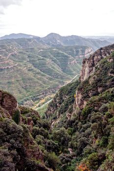 Mountain landscape at the Santa Maria de Montserrat monastery. Spain.