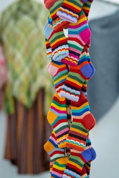 Traditional Latvian knitted woolen mittens and socks