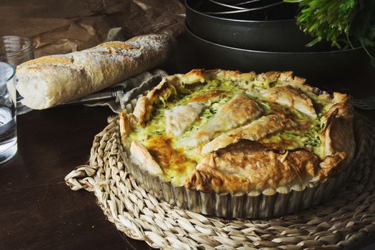 Quiche of vegetables on the table set