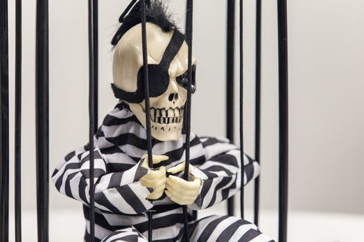 Skeleton toy in a prison