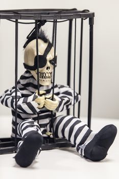 Skeleton toy in a prison