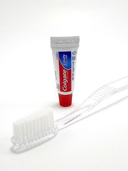 MANILA, PH - JUNE 23 - Colgate toothpaste and toothbrush on June 23, 2020 in Manila, Philippines.