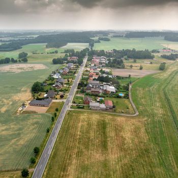 Aerial view of a village suburb in the rural area of Saxony-Anhalt, made with drone