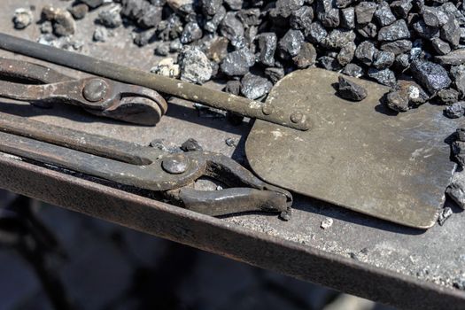 Pliers for the embers and shovel for the coal from a medieval forge, Germany