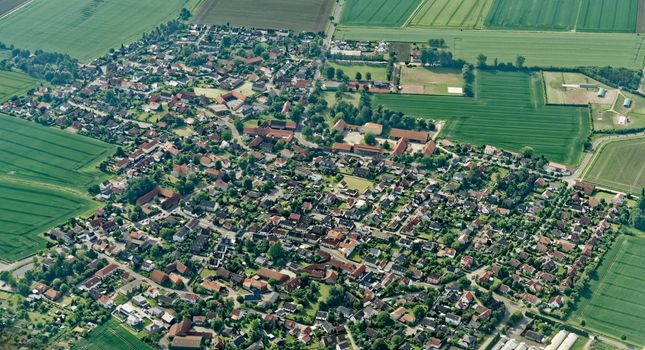Aerial view from a small aircraft 900 meters above sea level from a district of Salzgitter, Germany, lower saxony