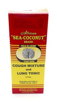 MANILA, PH - JUNE 23 - African sea coconut brand cough mixture and lung tonic syrup on June 23, 2020 in Manila, Philippines.