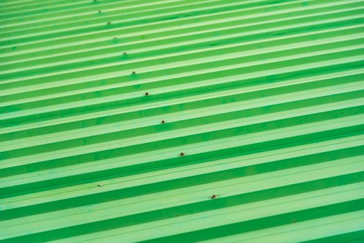 Green painted metal roof as an abstract background