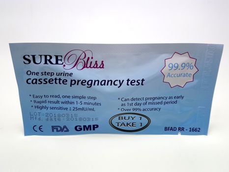 MANILA, PH - JUNE 23 - Sure bliss cassette pregnancy test on June 23, 2020 in Manila, Philippines.