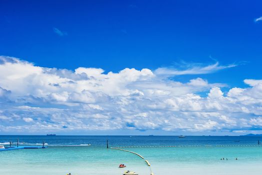 The pictures of clear skies and beautiful clouds and the beach during the day time