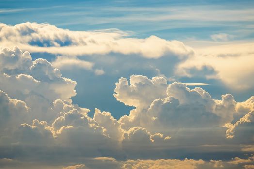 Colorful dramatic sky with cloud at sunset.