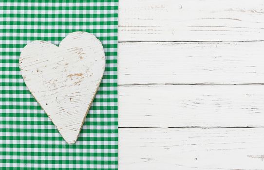White wooden heart background with copy space