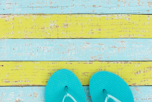 Summer sandals beach holiday travel background with copy space