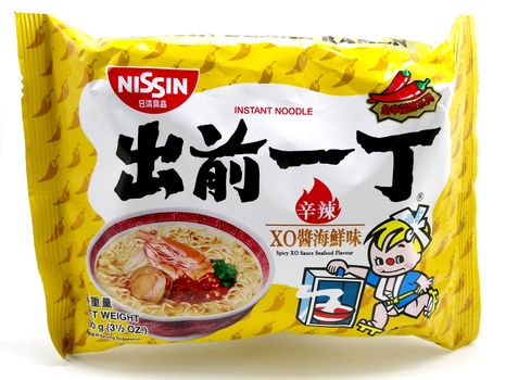 MANILA, PH - JUNE 23 - Nissin spicy xo sauce seafood flavor noodles on June 23, 2020 in Manila, Philippines.