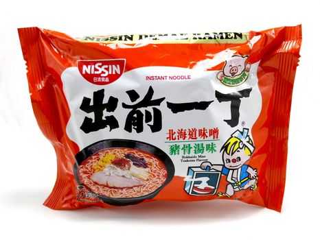 MANILA, PH - JUNE 23 - Nissin Hokkaido miso tonkotsu flavor noodles on June 23, 2020 in Manila, Philippines.