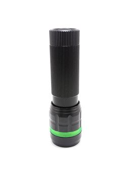 Black portable light emitting diode battery operated flashlight  