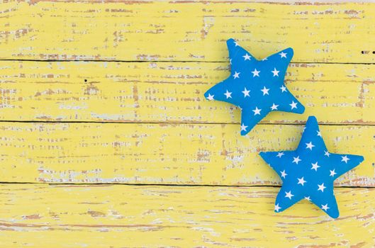 Background with blue heart on rustic wood with copy space