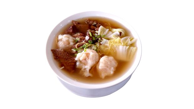 Chinese beef noodles and wanton soup serve in the restaurant menu