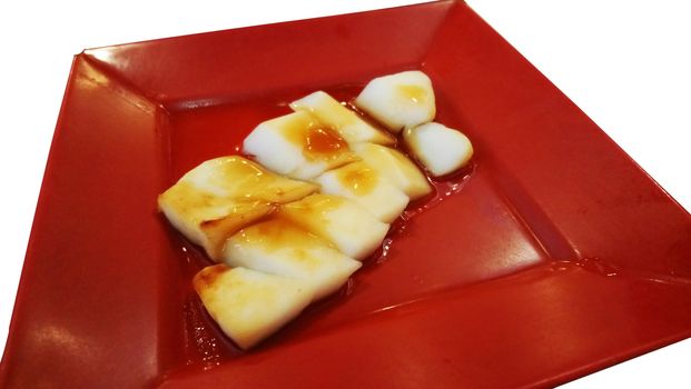 Sliced fish with sauce Japanese food serve in restaurant menu