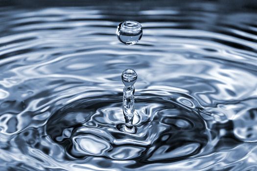 Water splash droplet with blue transparent ripple wave