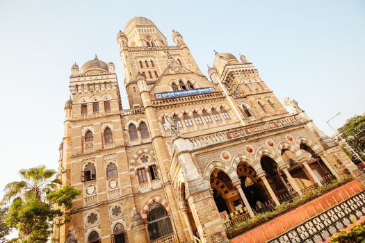 MUMBAI, INDIA - November 9 2017: Chhatrapati Shivaji Terminus railway station on a clear autumn evening.