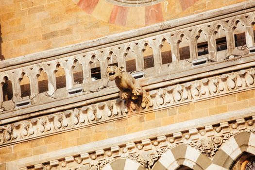 MUMBAI, INDIA - November 9 2017: Architecture detail on Chhatrapati Shivaji Terminus railway station on a clear autumn evening.