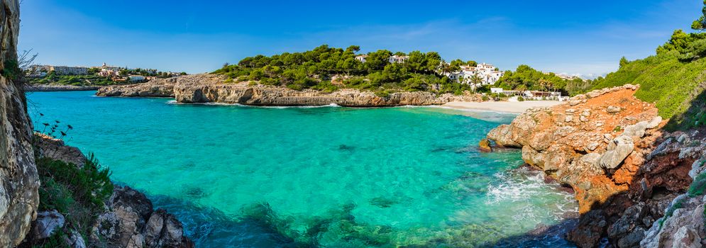 Beautiful panorama view of Cala Anguila bay beach Majorca island, Spain Mediterranean Sea