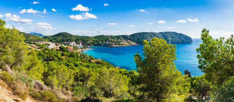 Beautiful panorama view on Mallorca island, idyllic seaside of Camp de Mar, Spain Mediterranean Sea