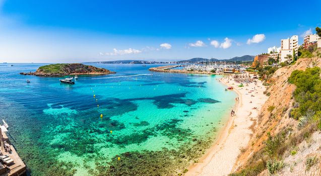 Beach of Puerto Portals Nous on Majorca island, Spain Mediterranean Sea