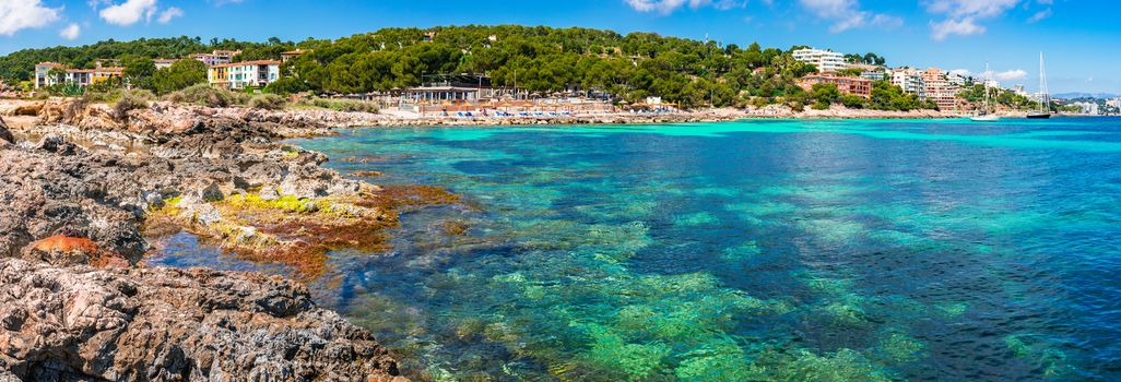 Beautiful seaside on Majorca Beach Cala Comptessa, Mediterranean Sea Coast Spain, Balearic Islands