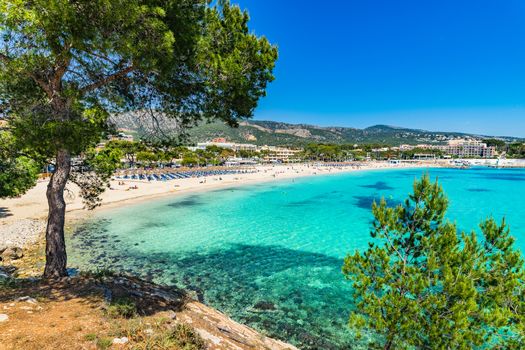 View of Platja des Carregador Palmanova, beach coastline on Majorca, Spain Balearic Islands