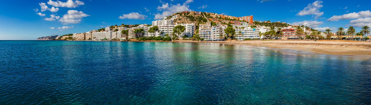 Panorama view of Platja de Santa Ponsa on Mallorca island, Spain Mediterranean Sea