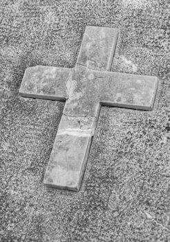 Close-up of Cemetery Tombstone Cross 