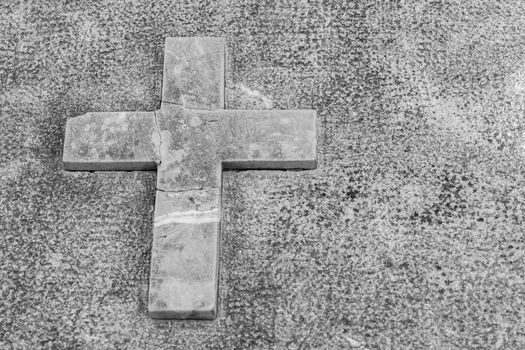 Cemetery Tombstone Cross, close-up with copy space