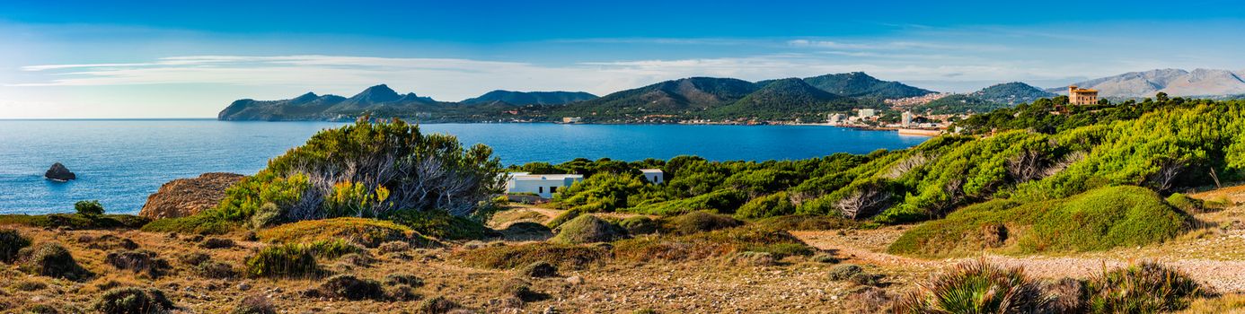 Beautiful panorama view of the coastline in Cala Rajada and Capdepera, Mallorca island, Spain Mediterranean Sea