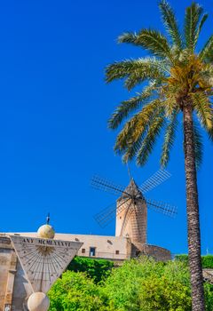 View of old historic windmill in Palma de Mallorca, Spain