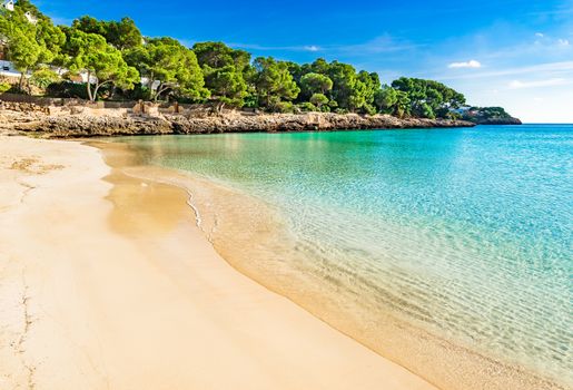 Idyllic bay beach of Cala Gran, Majorca island, Spain Mediterranean Sea
