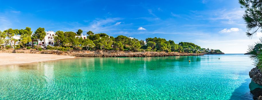 Beautiful panorama view of beach Cala Gran on Mallorca island, Spain Mediterranean Sea